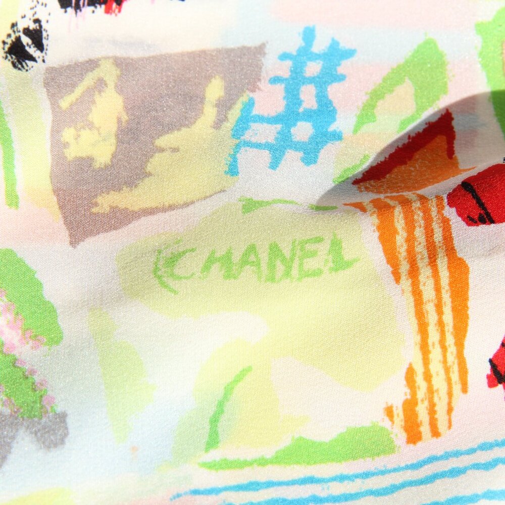 Chanel Black and Multi-Color Silk Scarf. This RARE Color-Authentic Original - Picture 6 of 14
